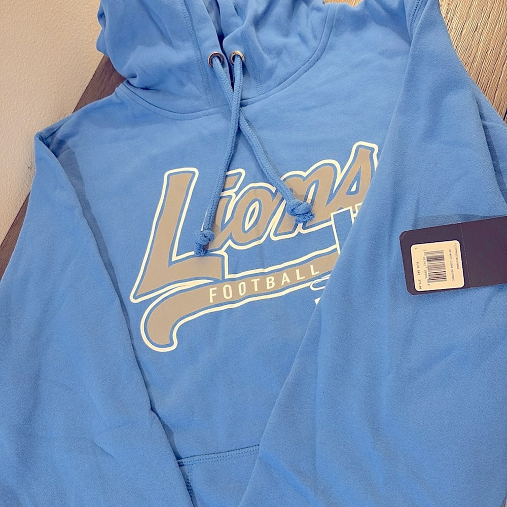 NWT [47] Brand Detroit Lions NFL Blue Script Pullover Hoodie Men's Size M or L - Picture 4 of 10